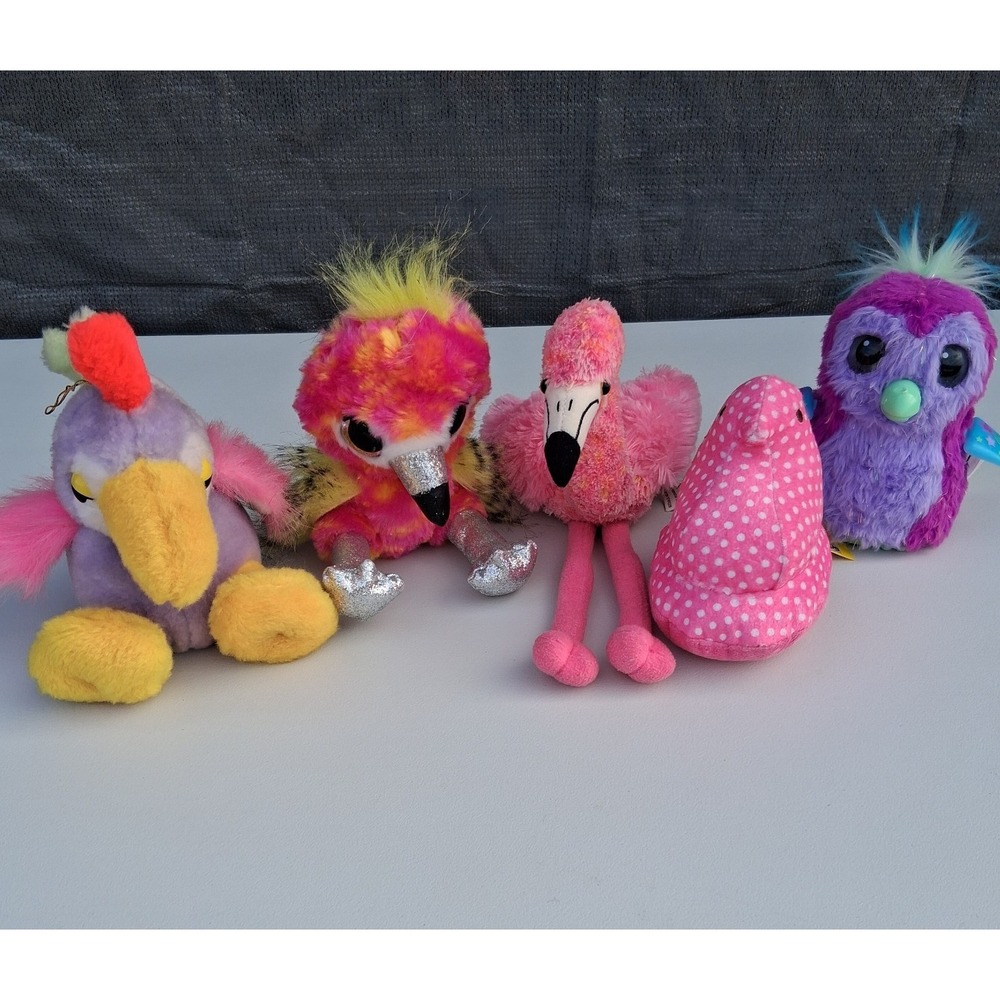 Plush Toy Birds Lot Of 5 Aurora Flamingo Peeps Pink Hatchimal Bird Circus